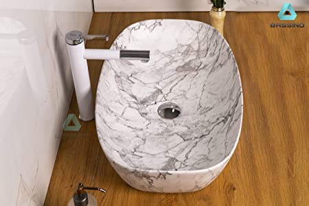 BASSINO Art Wash Basin Countertop, Tabletop Ceramic Bathroom Sink/Basin (600x380x140mm)