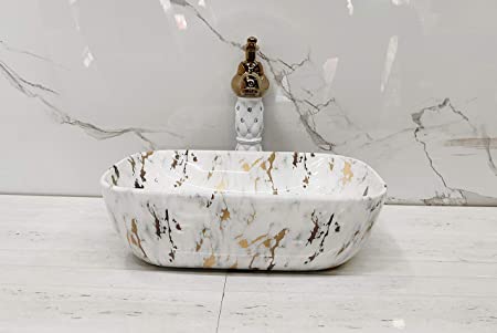 BASSINO Art Wash Basin Countertop, Tabletop Ceramic Bathroom Sink/Basin (360x240x120mm)