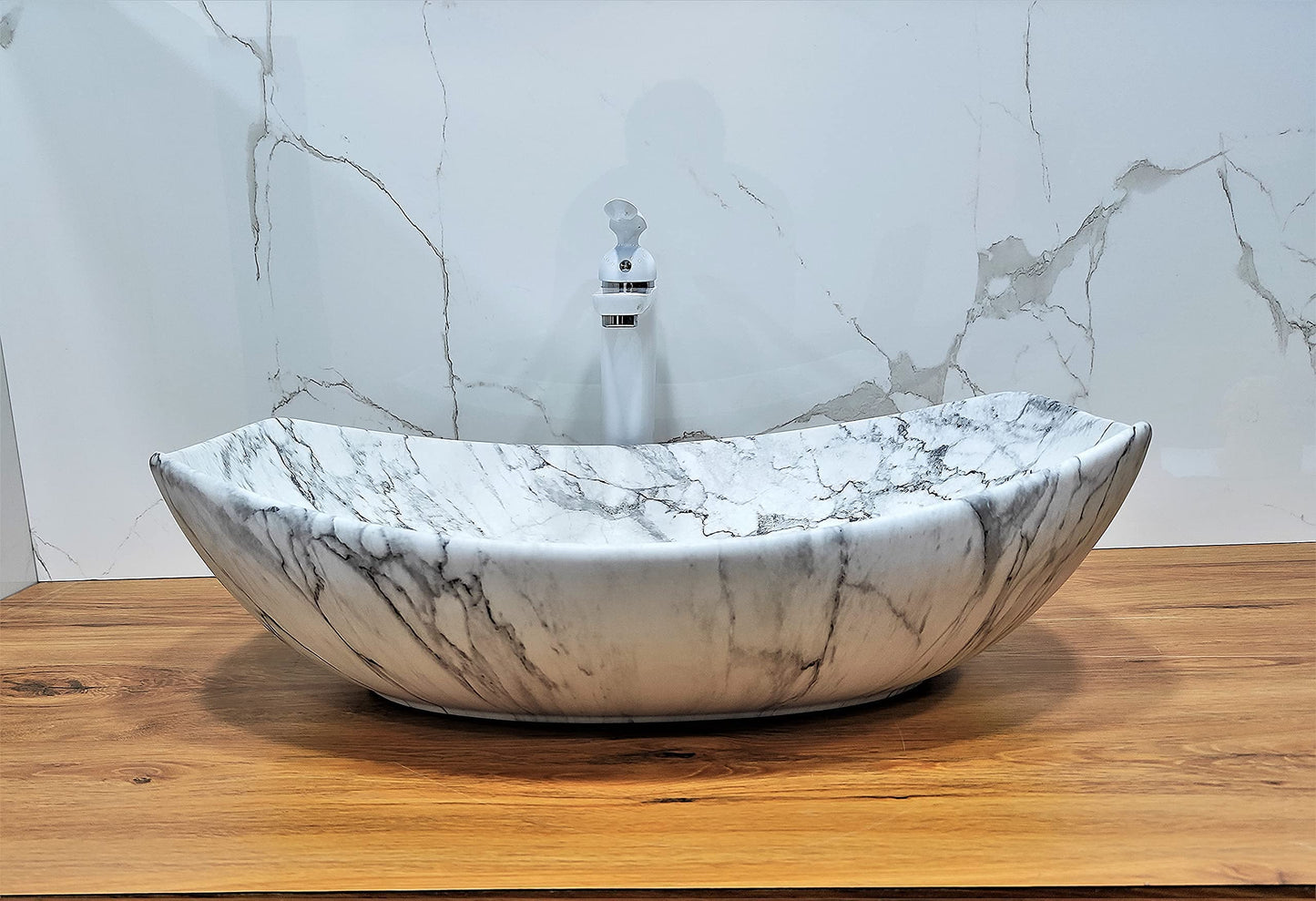 BASSINO Art Wash Basin Countertop, Tabletop Ceramic Bathroom Sink/Basin (550x400x135mm) (MARBLE1)