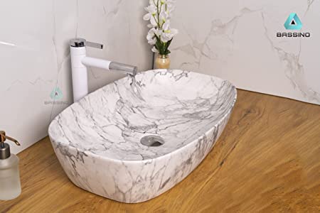 BASSINO Art Wash Basin Countertop, Tabletop Ceramic Bathroom Sink/Basin (600x380x140mm)