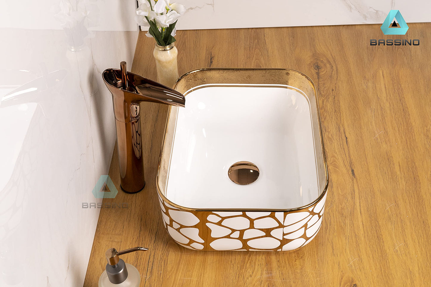 BASSINO Art Wash Basin Countertop, Tabletop Ceramic Bathroom Sink/Basin (400x300x140mm) (ZX_013)