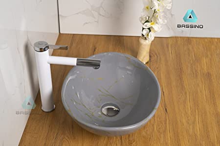 BASSINO Art Wash Basin Countertop, Tabletop Ceramic Bathroom Sink/Basin (410x340x145mm)