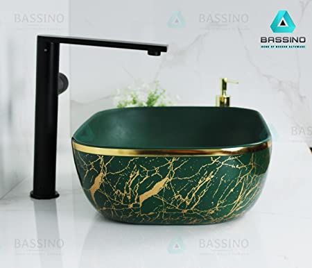 BASSINO Art Wash Basin Countertop, Tabletop Ceramic Bathroom Sink/Basin  (455 x 325 x 145 MM)