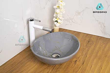 BASSINO Art Wash Basin Countertop, Tabletop Ceramic Bathroom Sink/Basin (410x340x145mm)