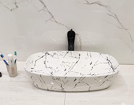 BASSINO Art Wash Basin Countertop, Tabletop Ceramic Bathroom Sink/Basin  600x380x140mm