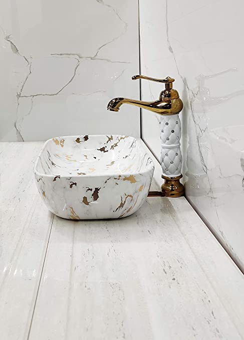 BASSINO Art Wash Basin Countertop, Tabletop Ceramic Bathroom Sink/Basin (360x240x120mm)