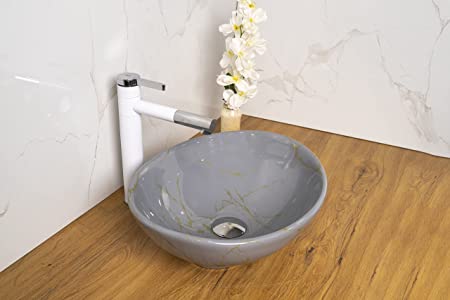 BASSINO Art Wash Basin Countertop, Tabletop Ceramic Bathroom Sink/Basin (410x340x145mm)