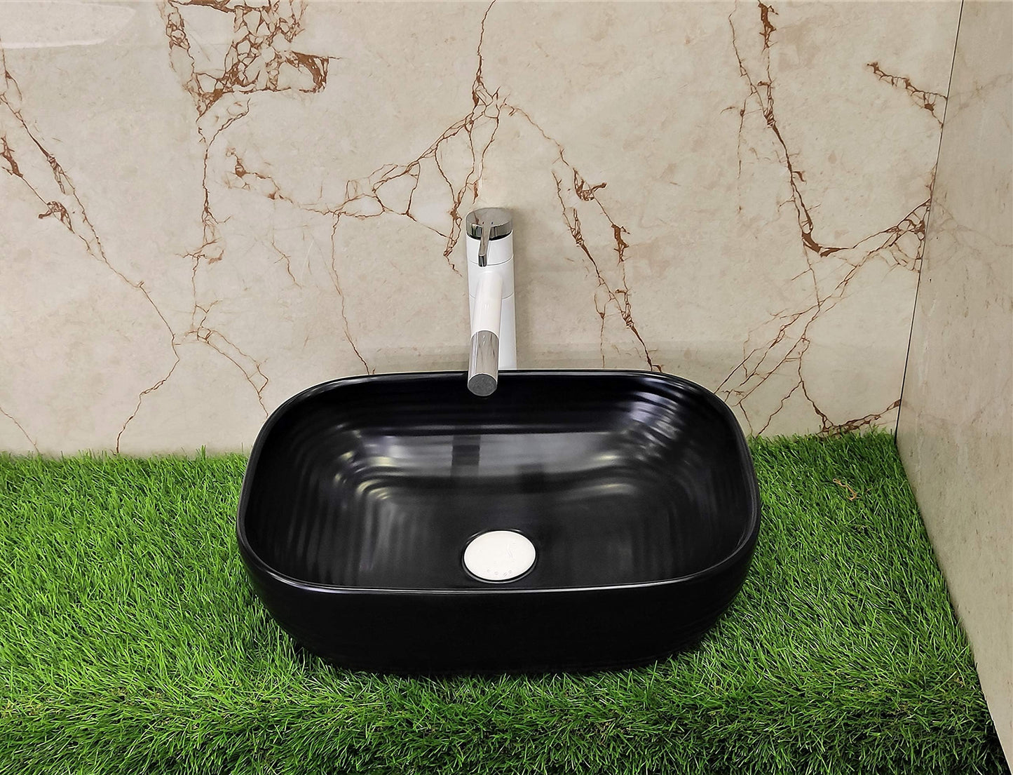 MOST Wash Basin Dimension Matt Finish Ractengle Design, Countertop, Tabletop Ceremic Bathroom Sink/Basin, (Black)