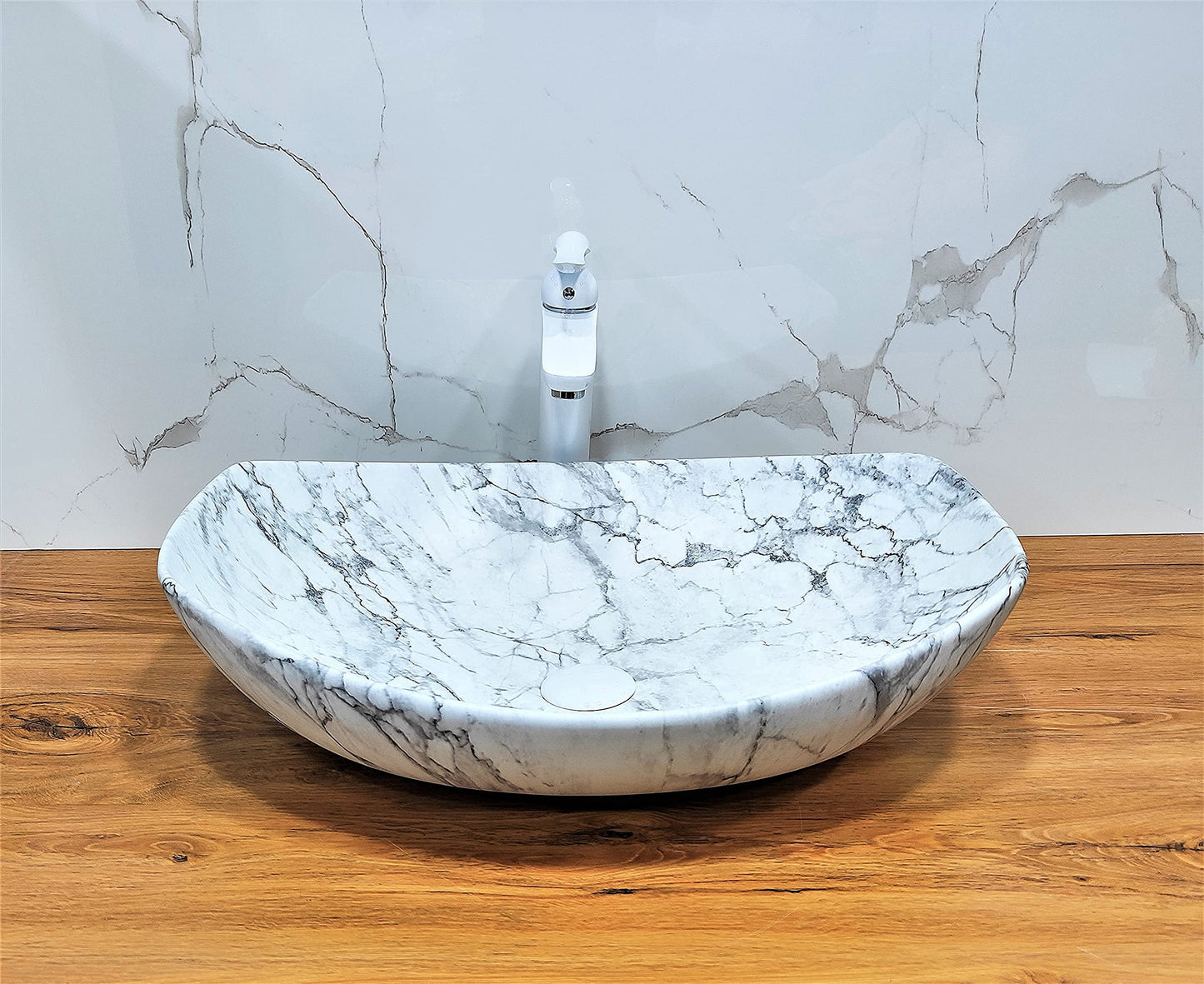 BASSINO Art Wash Basin Countertop, Tabletop Ceramic Bathroom Sink/Basin (550x400x135mm) (MARBLE1)