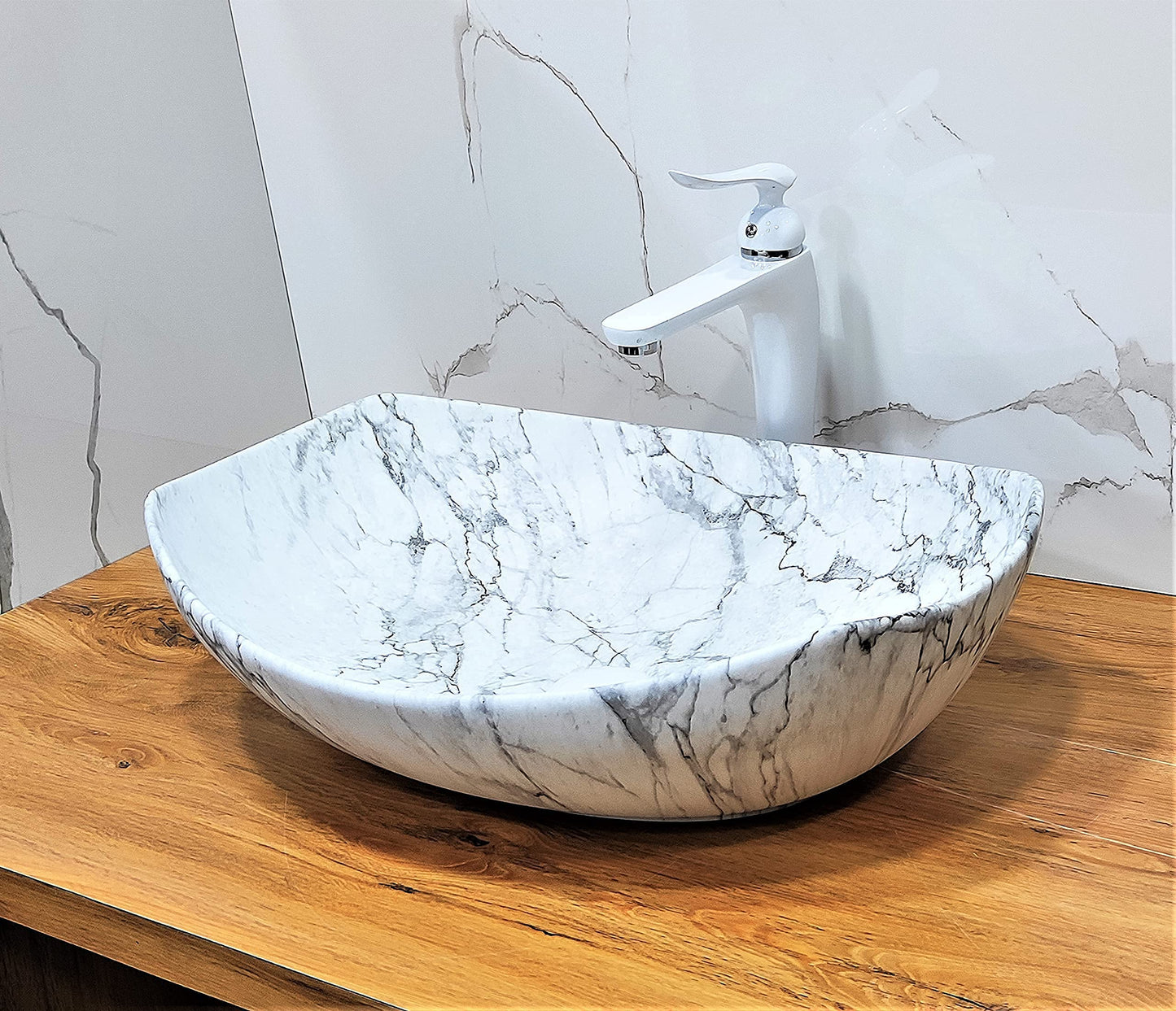 BASSINO Art Wash Basin Countertop, Tabletop Ceramic Bathroom Sink/Basin (550x400x135mm) (MARBLE1)