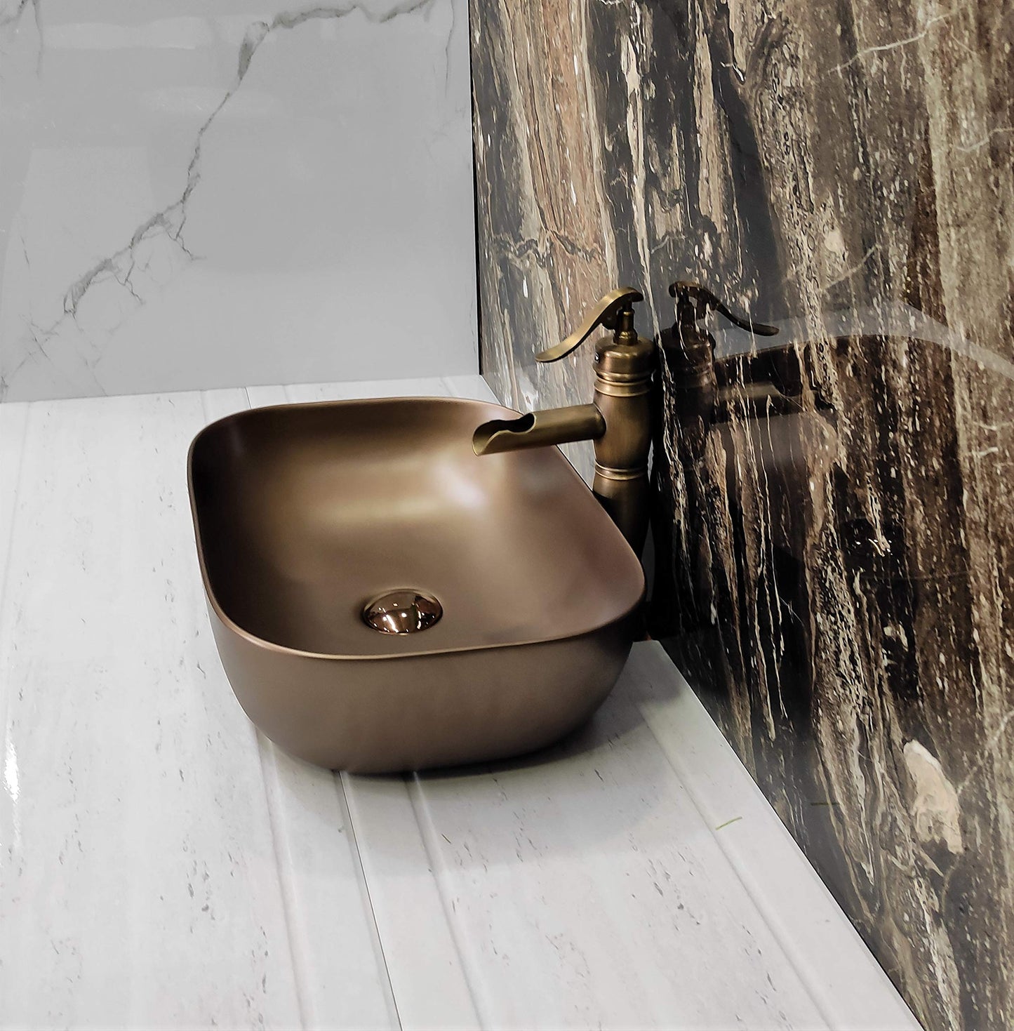 BASSINO Art Wash Basin Countertop, Tabletop Ceramic Bathroom Sink/Basin (455x325x145mm)