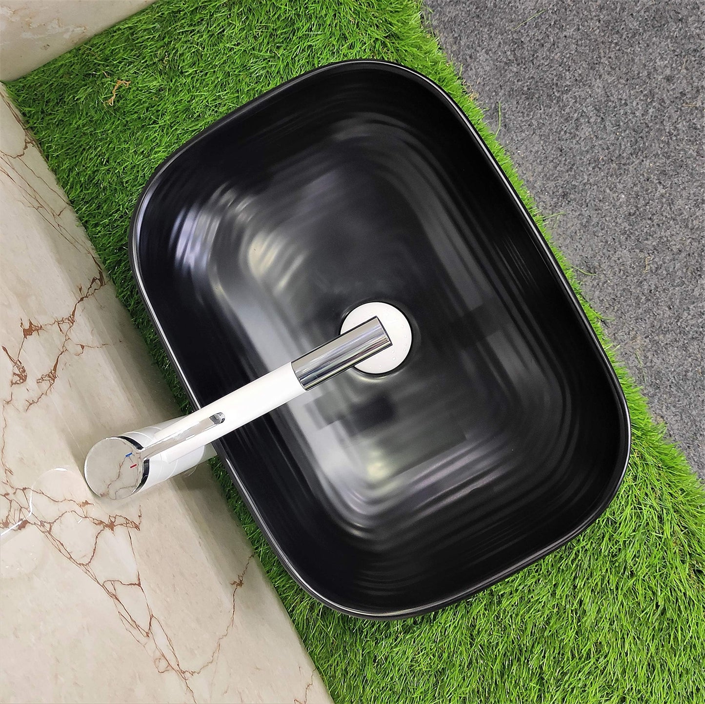 MOST Wash Basin Dimension Matt Finish Ractengle Design, Countertop, Tabletop Ceremic Bathroom Sink/Basin, (Black)