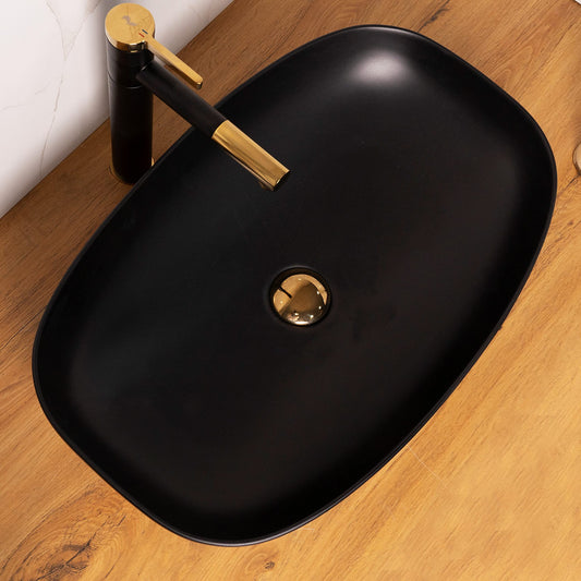 BASSINO Art Wash Basin Countertop, Tabletop Ceramic Bathroom Sink/Basin (600x380x140mm) (Black Matt)