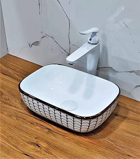 BASSINO Art Wash Basin Countertop, Tabletop Ceramic Bathroom Sink/Basin (360x240x120mm)