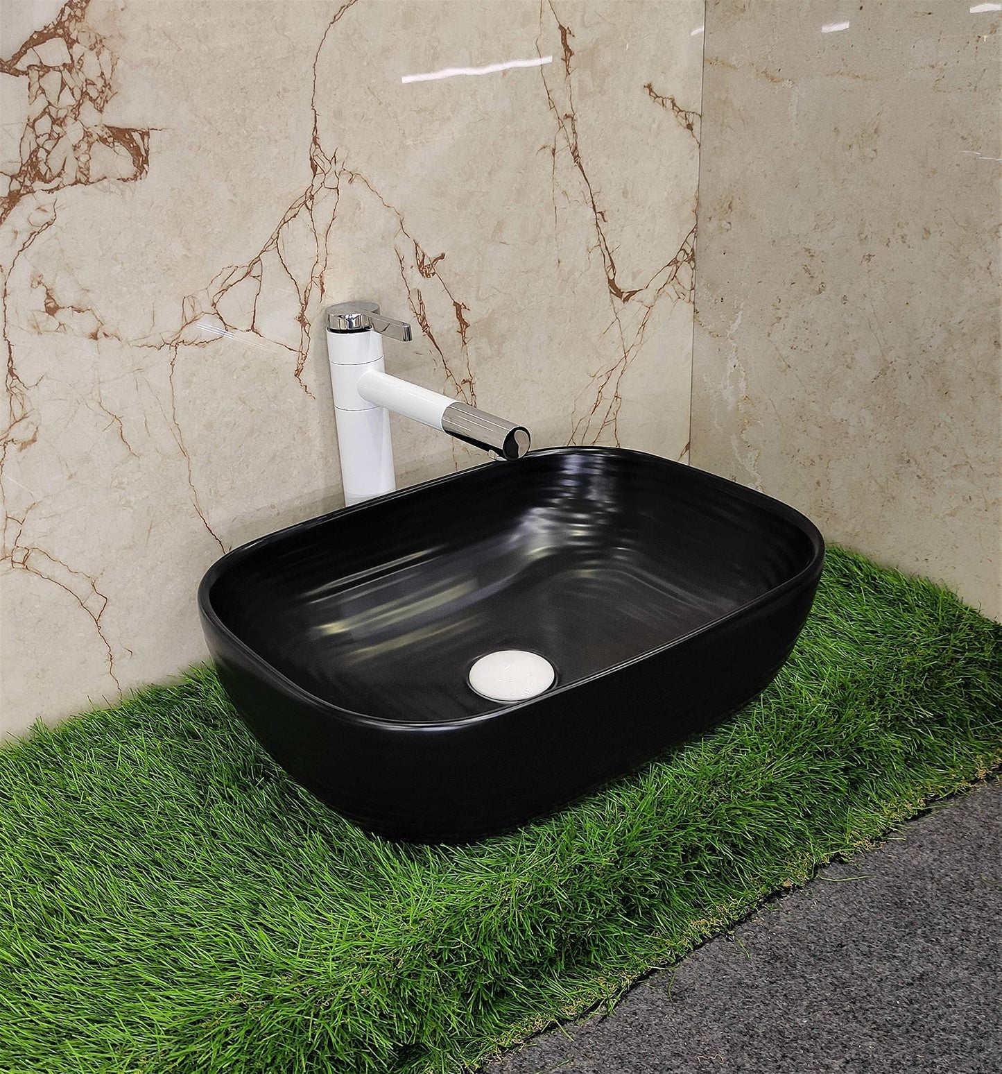 MOST Wash Basin Dimension Matt Finish Ractengle Design, Countertop, Tabletop Ceremic Bathroom Sink/Basin, (Black)