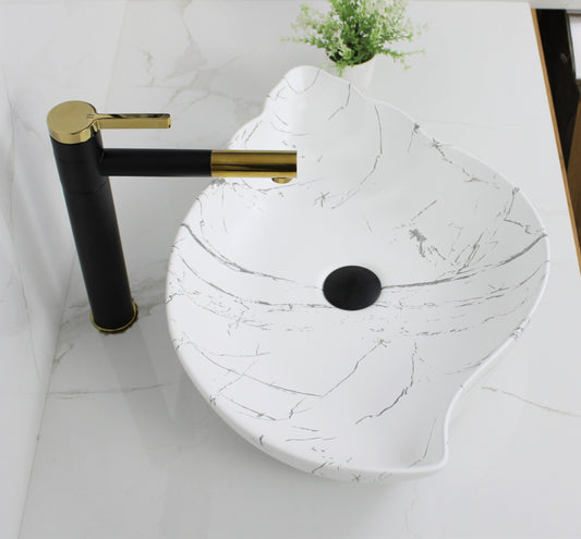 BASSINO Art Wash Basin Countertop, Tabletop Ceramic Bathroom Sink/Basin (560 x 390 x 110mm)