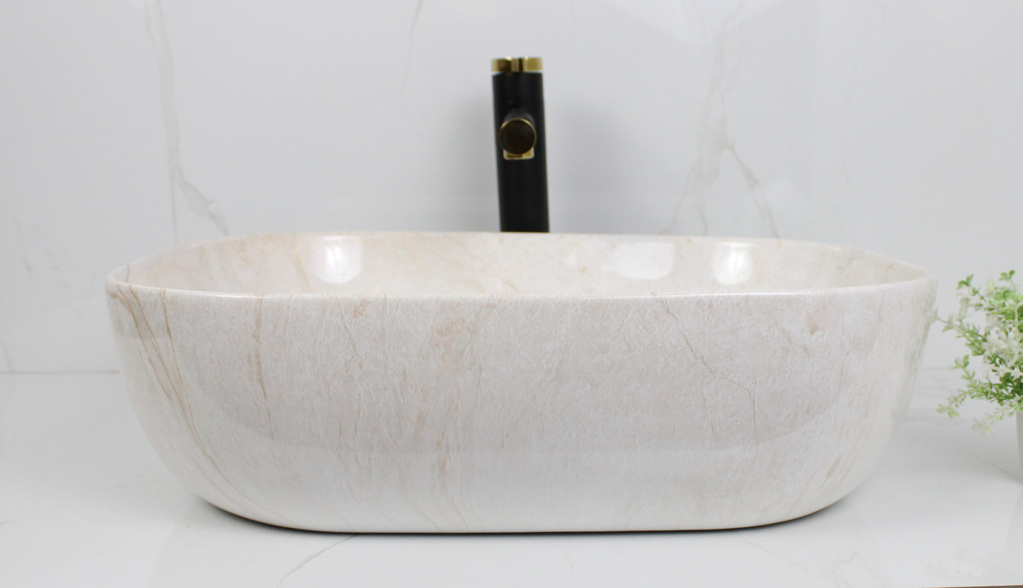 BASSINO Art Wash Basin Countertop, Tabletop Ceramic Matt finish Bathroom Sink/Basin(500x 395 x 145mm )