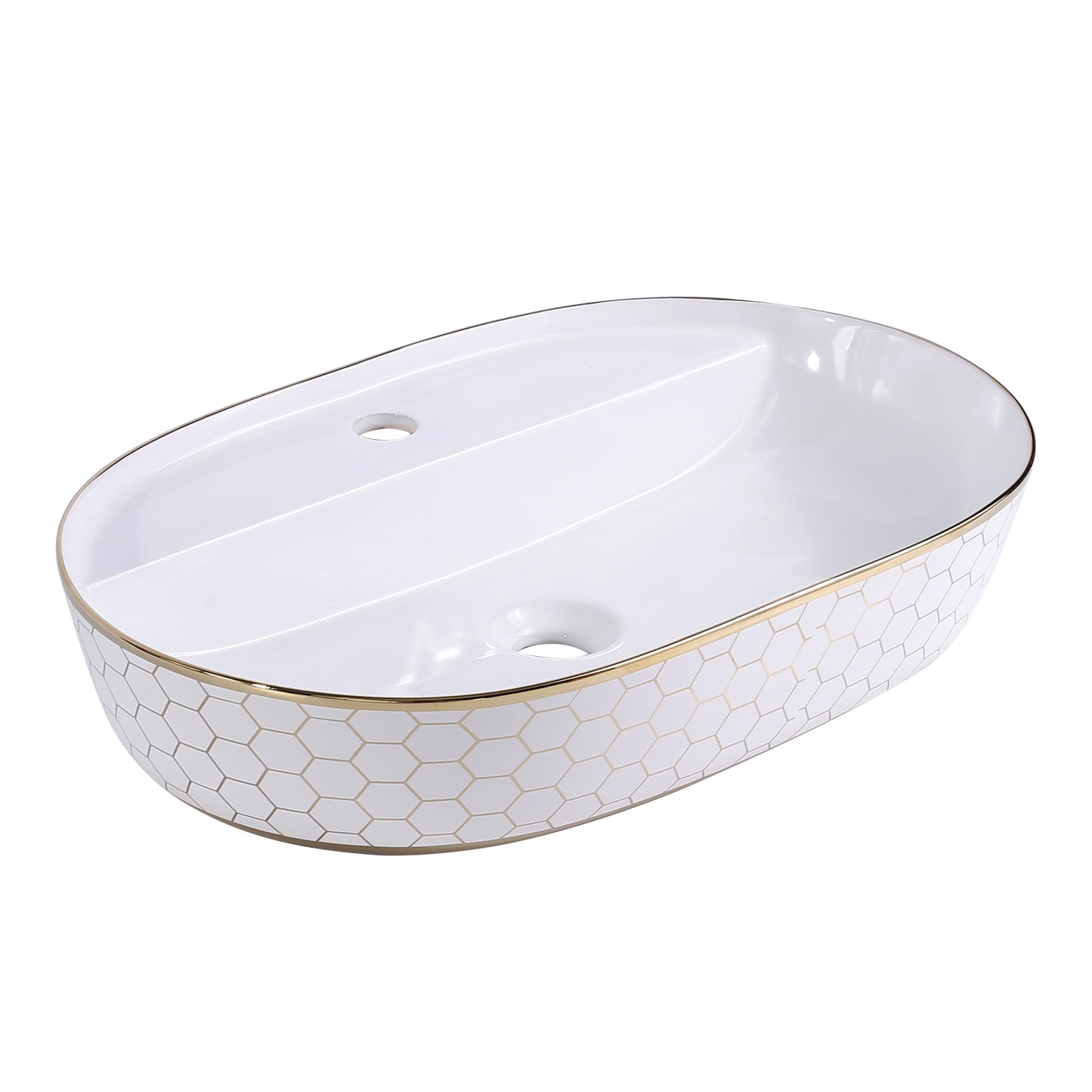 BASSINO Ceramic Wash Basin Countertop Tabletop Bathroom Sink Wash Basin( 600x 425 x 150mm)(OUTSIDE GOLD)