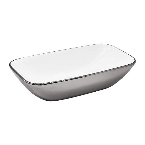 BASSINO Ceramic Wash Basin Countertop Tabletop Bathroom Sink Wash Basin( 470x 240 x 120mm)SAME AS PHOTO,INSIDE WHITE,OUTSIDE SILVER