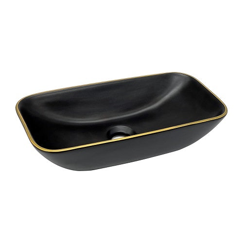 BASSINO Ceramic Wash Basin Countertop Tabletop Bathroom Sink Wash Basin( 470x 240 x 120mm)MATT BLACK WITH GOLDEN LINE