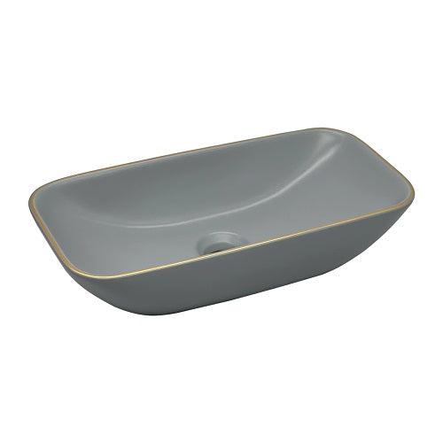 BASSINO Ceramic Wash Basin Countertop Tabletop Bathroom Sink Wash Basin( 470x 240 x 120mm)MATT GREY WITH GOLDEN LINE