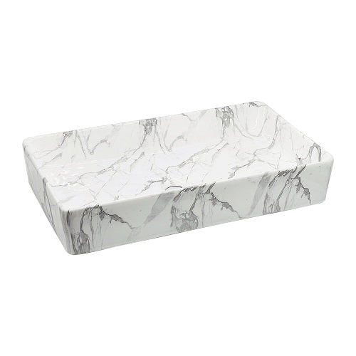 BASSINO Ceramic Wash Basin Countertop Tabletop Bathroom Sink Wash Basin( 600x 350 x 110mm)Glossy Marble