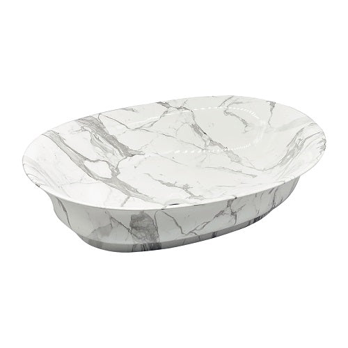 BASSINO Ceramic Wash Basin Countertop Tabletop Bathroom Sink Wash Basin( 550x 380 x 145mm)Glossy Marble