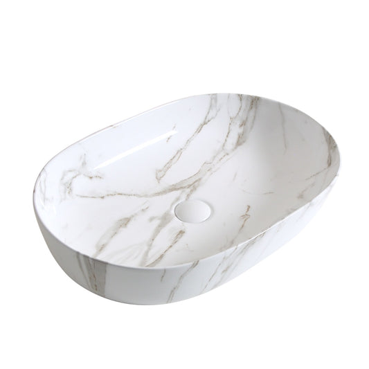 BASSINO Ceramic Wash Basin Countertop Tabletop Bathroom Sink Wash Basin( 610x 410 x 135mm)GLOSSY MARBLE