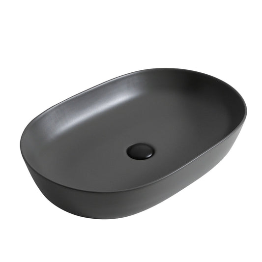 BASSINO Ceramic Wash Basin Countertop Tabletop Bathroom Sink Wash Basin( 610x 410 x 135mm)MATT DARK GREY HIGH TEMPERATURE