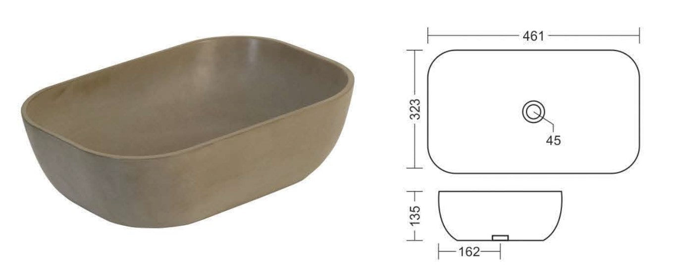 Basin Countertop, Tabletop Concrete Matt finish Bathroom Sink/Basin(480 x 340 x 110mm)