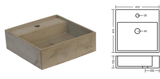 Basin Countertop, Tabletop Concrete Matt finish Bathroom Sink/Basin(410 x 414 x 132mm)