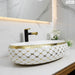 White and gold Oval Shape Counter Top Wash Basin